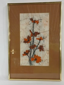 Framed artist signed Batik #642 by Sharon Richwine paraffin and beeswax cold water dye art