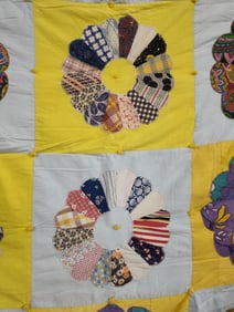 Hand stitched flannel back feed sack dresden plate quilt
