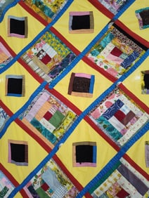 Early scrap feed sack patchwork quilt topper