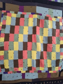 Hand made knotted wool block quilt w/ fabric back