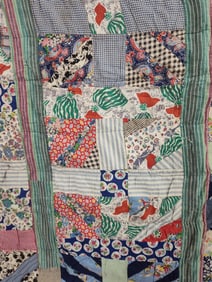 Hand stitched flannel back crazy patchwork quilt