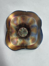 Fenton Carnival glass Peacock Tail scalloped dish