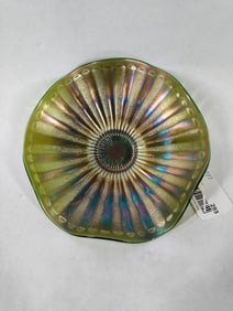 Carnival glass Stippled Rays amethyst iridescent ruffled dish