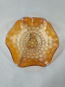 Carnival glass coin dot ruffled dish