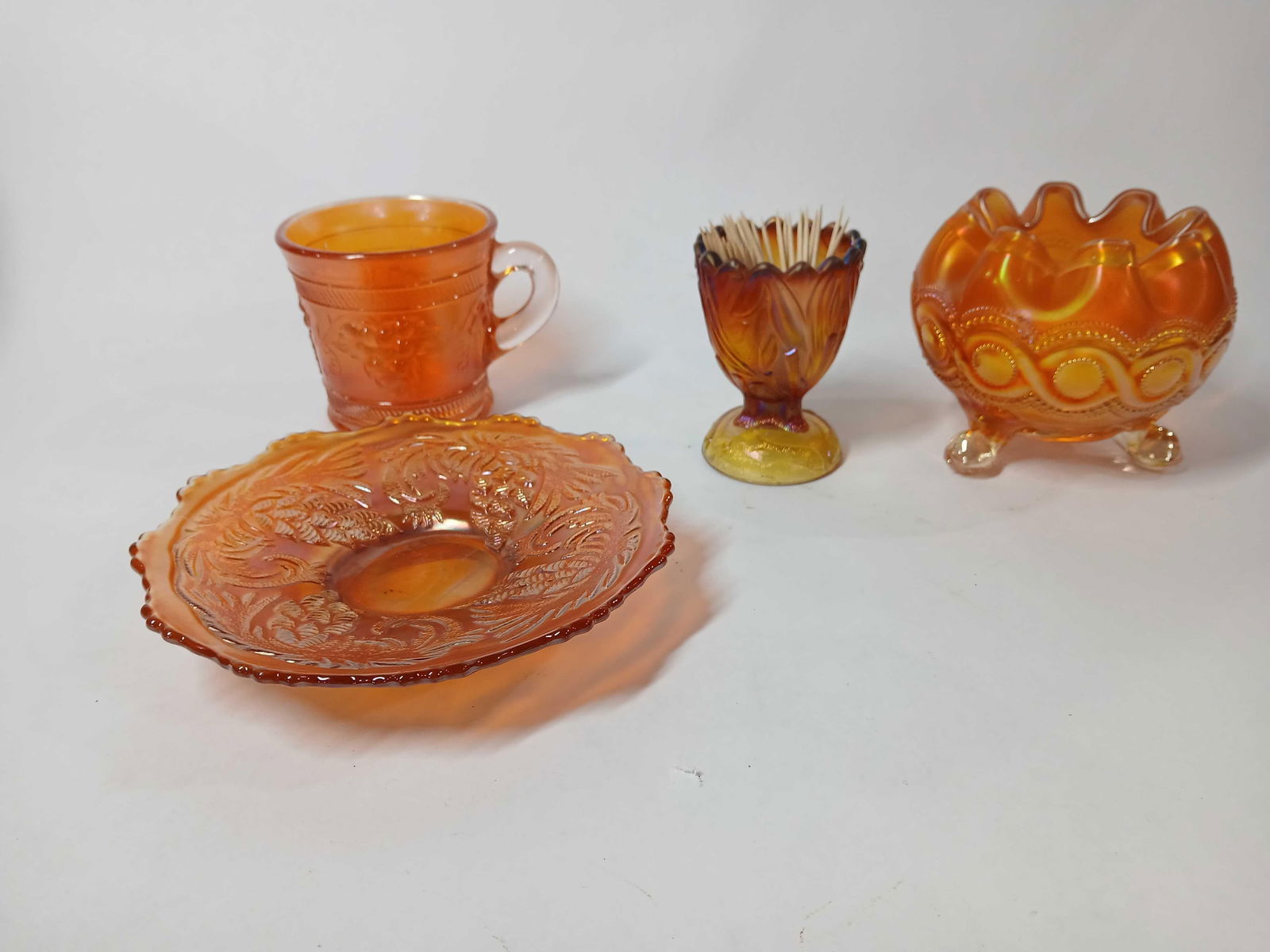 Northwood beaded cable merigold footed vase, Dugan Diamond carnival & fenton carnival dish toothpick (1 of 9)