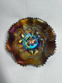 Carnival glass Fruit Blossom fluted dish