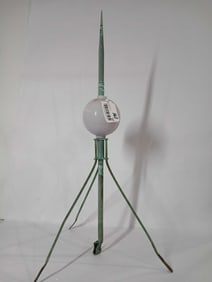 Original copper barn lightening rod w/ purple hue milk glass ball/globe