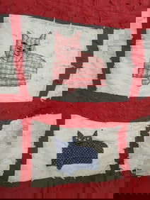 Hand made knotted cat applique block quilt Merry Christmas 1982