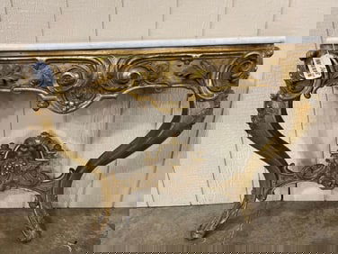 Gilded marble top parlor wall / sofa table