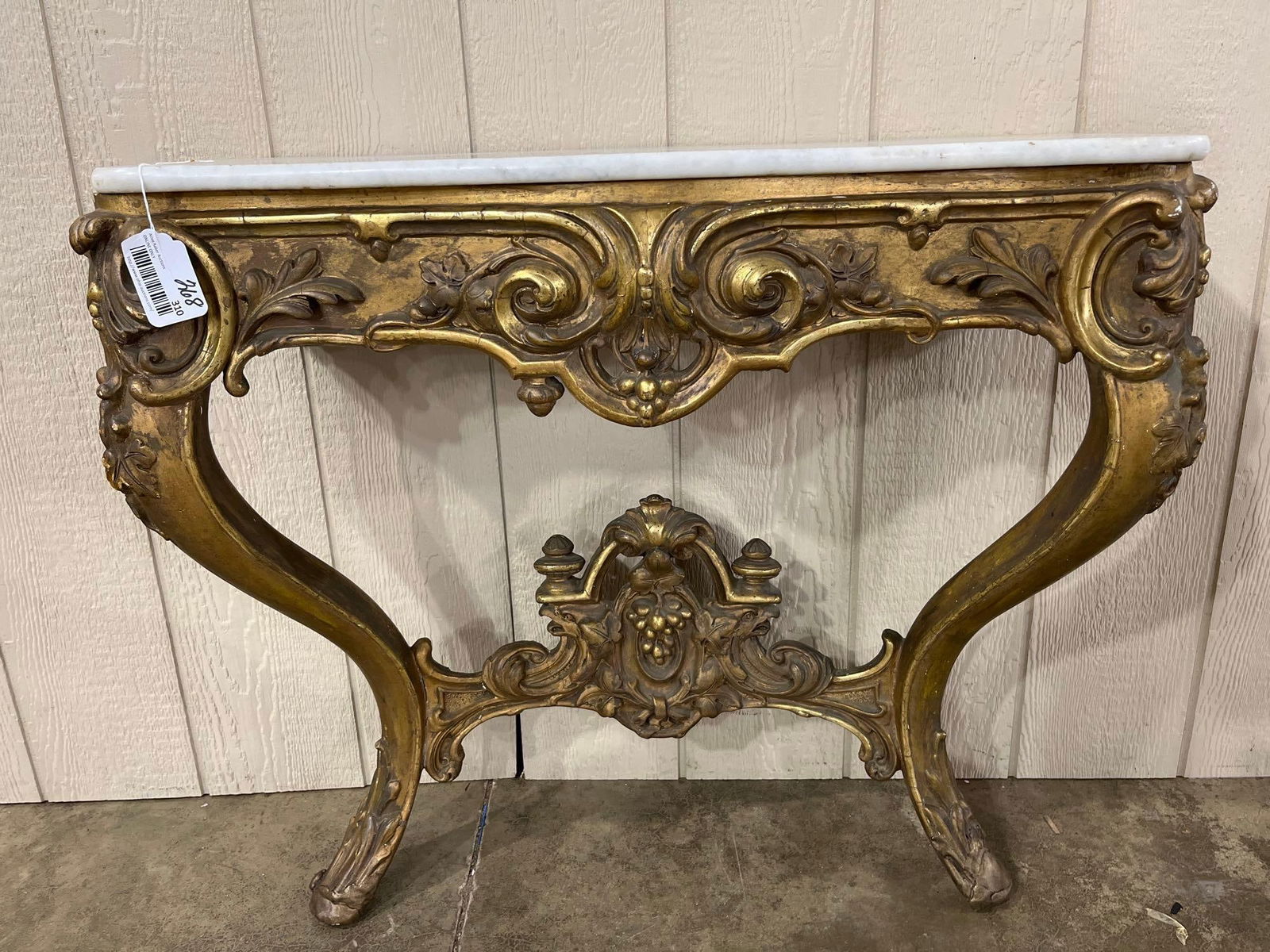Gilded marble top parlor wall / sofa table (1 of 5)