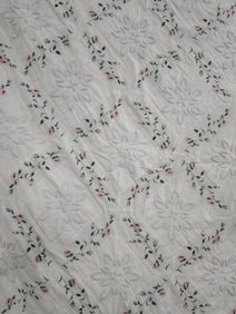 Hand stitched scalloped edge rose embroidered beautiful floral quilt