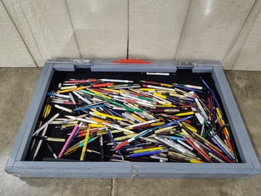 Large lot of assorted advertising pens, pencils and bullet pencils