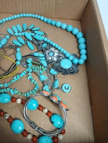 Large lot of turquoise jewelry including bracelets, necklaces and more