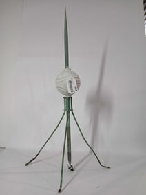 Early copper barn lightening rod w/ milk glass ball/globe