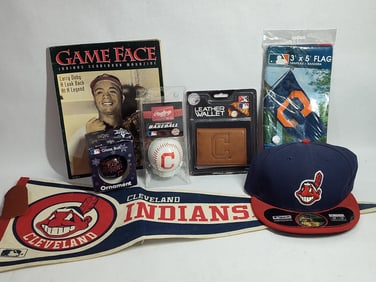Cleveland Indians Chief Wahoo memorabilia lot inc. Hat, ball, wallet, pennant, flag and more