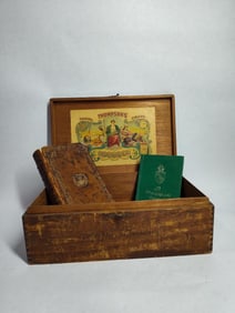 Thompsons wood cigar box, Shakespeare Treasury book, 18th C French book safe
