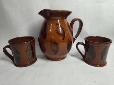 Pied Potter stoneware pitcher and mugs coffee set