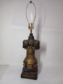 Bicentennial Liberty bell table top electric lamp wood and ceramic