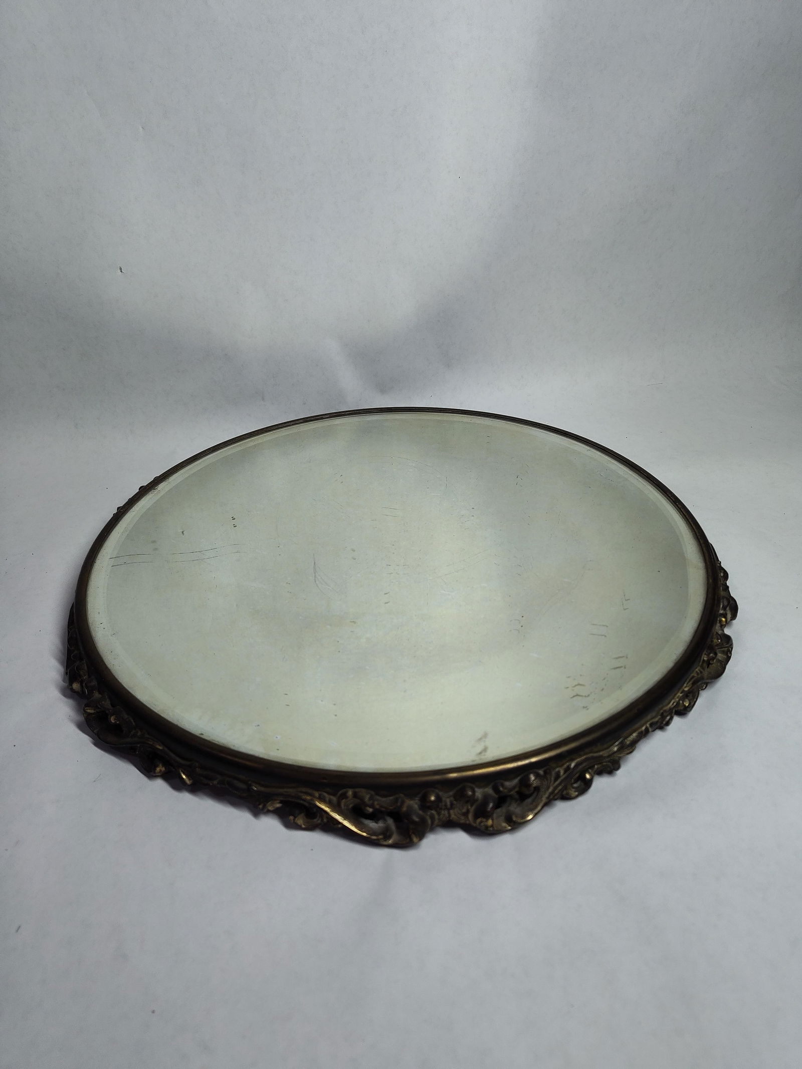 Antique Art Nouveau footed mirrored vanity tray: no breaks to beveled glass/ mirror 15D