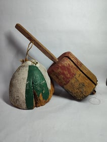 Primitive New England painted wood maul and buoy