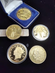 American mint historical replica commemorative coin/ token lot and money clip