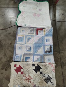 Lot of 3 very early hand stitched cutter quilts
