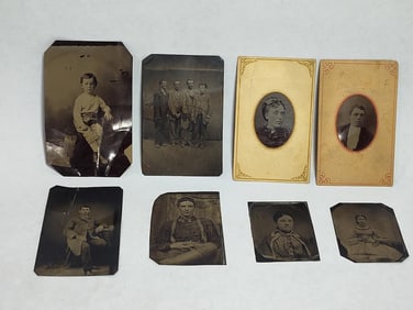 Lot of 7 assorted tin type photos depicting men, women as well as children