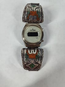Sensor digital wrist watch with inlaid phoenix