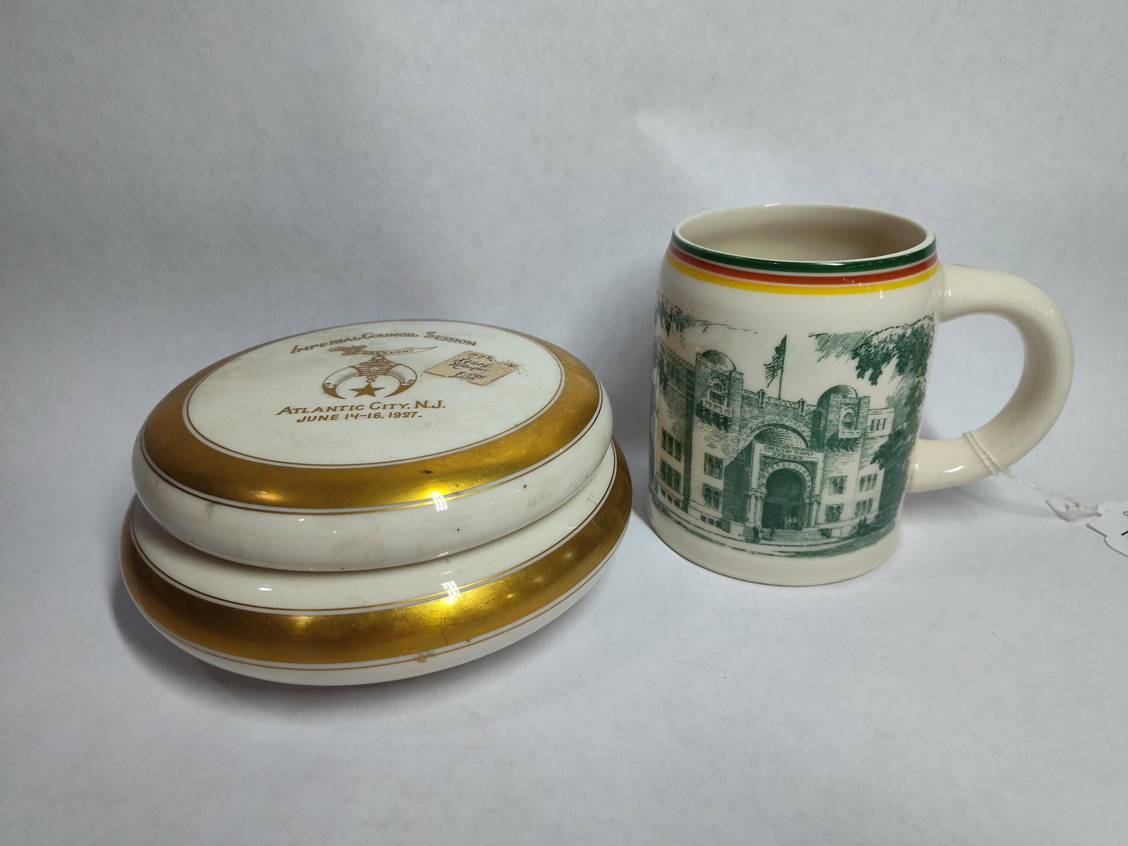 Shriners Imperial Council Session Atlantic CIty commemorative pictoral mug & lidded dish: Showing no chips, cracks or breaks