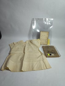 Early handmade victorian baby dress and 1800's ephemera lot inc. 1880 book and birth card