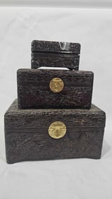 Lacquered Chinese Graduated Bird Chests
