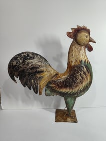 Primitive Painted Rooster Topper