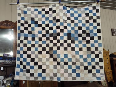 VINTAGE HAND STITCHED POSTAGE STAMP QUILT