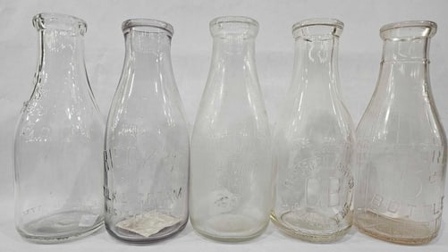 Drinkmore Dairy Co, Evergreen Meadow Gold, Universal, and Riecks Dairy Milk Bottles