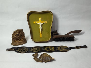 Brass Chief Bookend, Medallions, Religious Items, and More