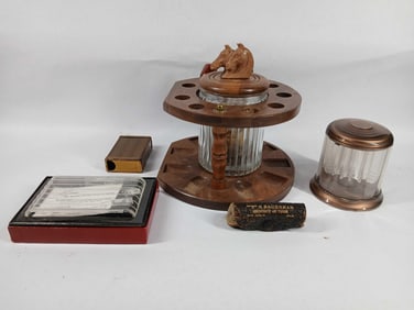 ESTATE PIPES WITH STAND AND HUMIDOR CIGARETTE HOKDER AND DISPENSER AND MORE