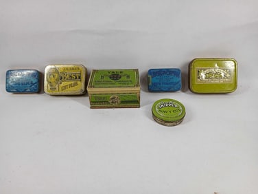 LOT OF 6 EARLY TOBACCO TINS INC.YALE, EDGEWORTH AND MORE