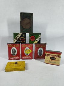 LOT OF 7 EARLY TOBACCO TINS INC LUCKY STRIKE, PRINCE ALBERT AND MORE