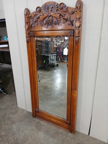 Oak Beveled Mirror w Carved Detail