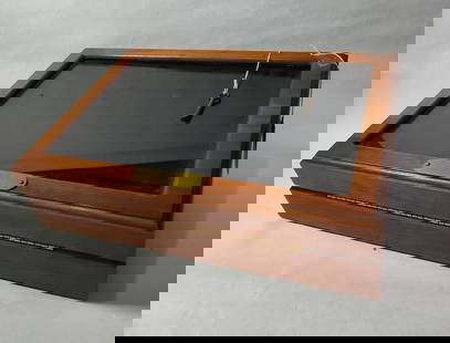 Locking Tilted Counter Display Box: Felt lined with sectioned shelves and a clear glass front window. 15x11x8