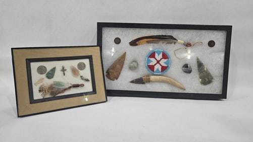 Native American Tooling, Beaded items, Polished Rocks, and Coins