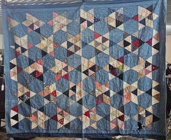 HAND STITCHED FEED SACK STAR QUILT