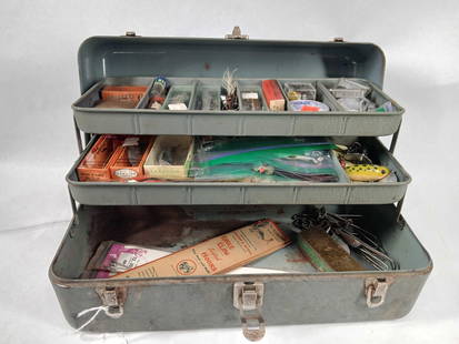 Loaded Tackle Box & FIshing Lures: Weights, minnow lures, fly fishing lures, hooks and more.