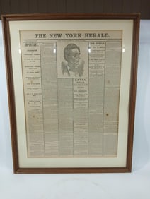 New York Herald 1865 Framed Death of Abe Lincoln Article
