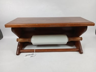 1920s Milk Glass Rolling Pin & Oak Holder