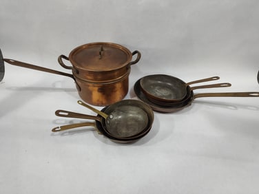 Graduated Copper Skillets & Double Boiler