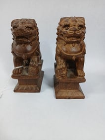 Chinese Carved Dog Bookends