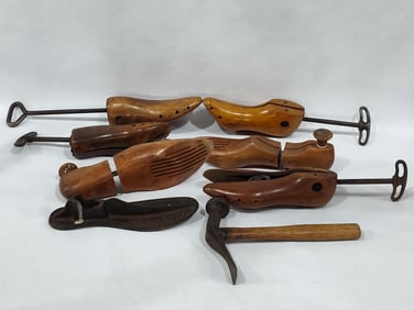 Early Cobblers Hammer & Wooden Shoe Forms