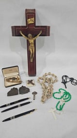 Crucifix w Holy Water, Rosaries, Swank Cuff Links and More