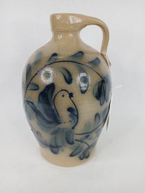 Maple city pottery cobalt blue bird crock jug